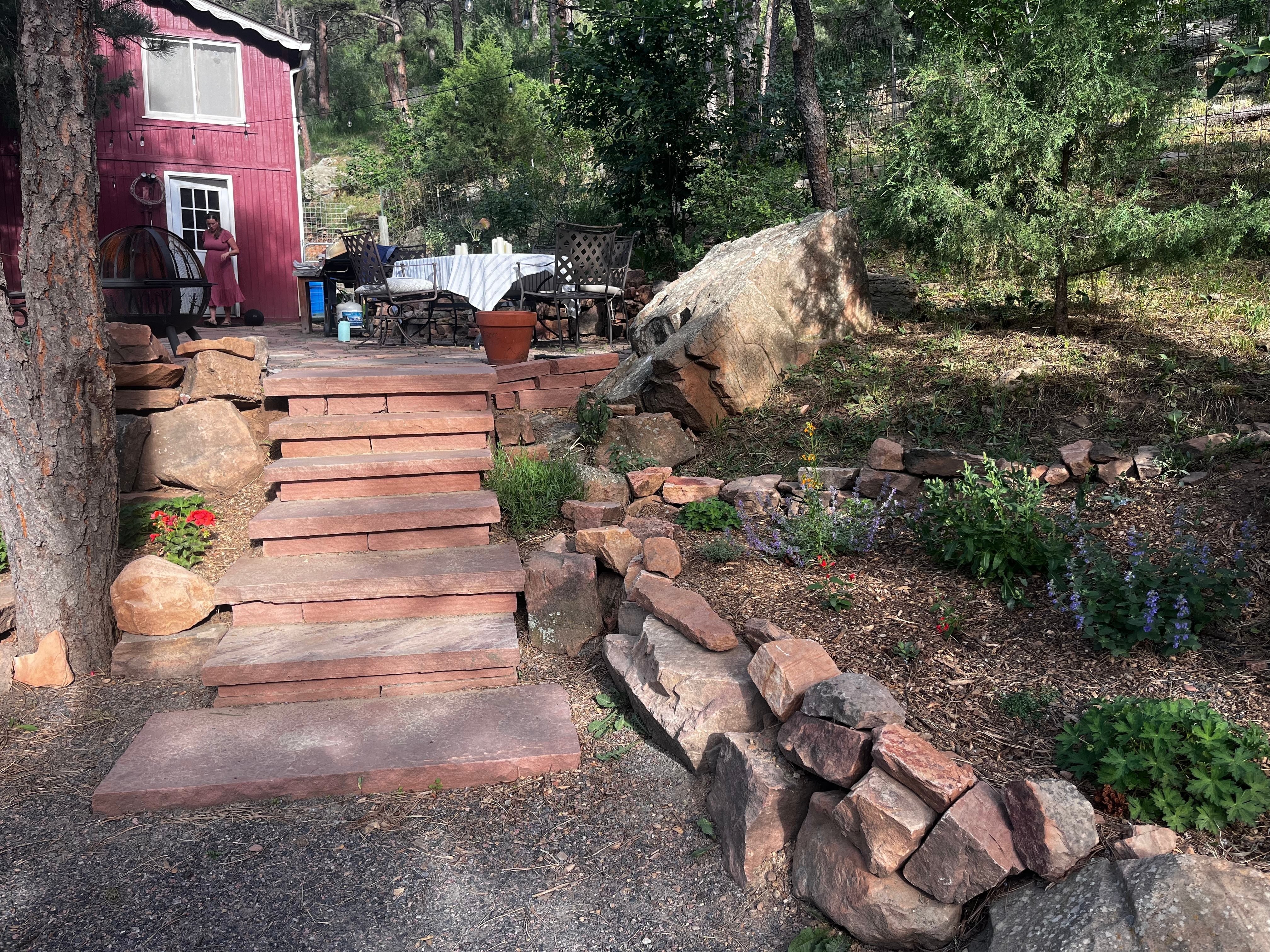 Natural stone steps and native plantings in Boulder County