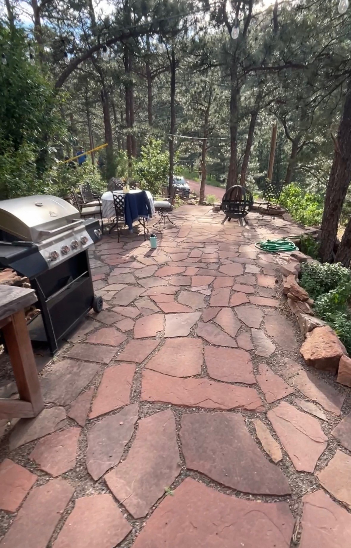 Wildfire mitigation flagstone patio